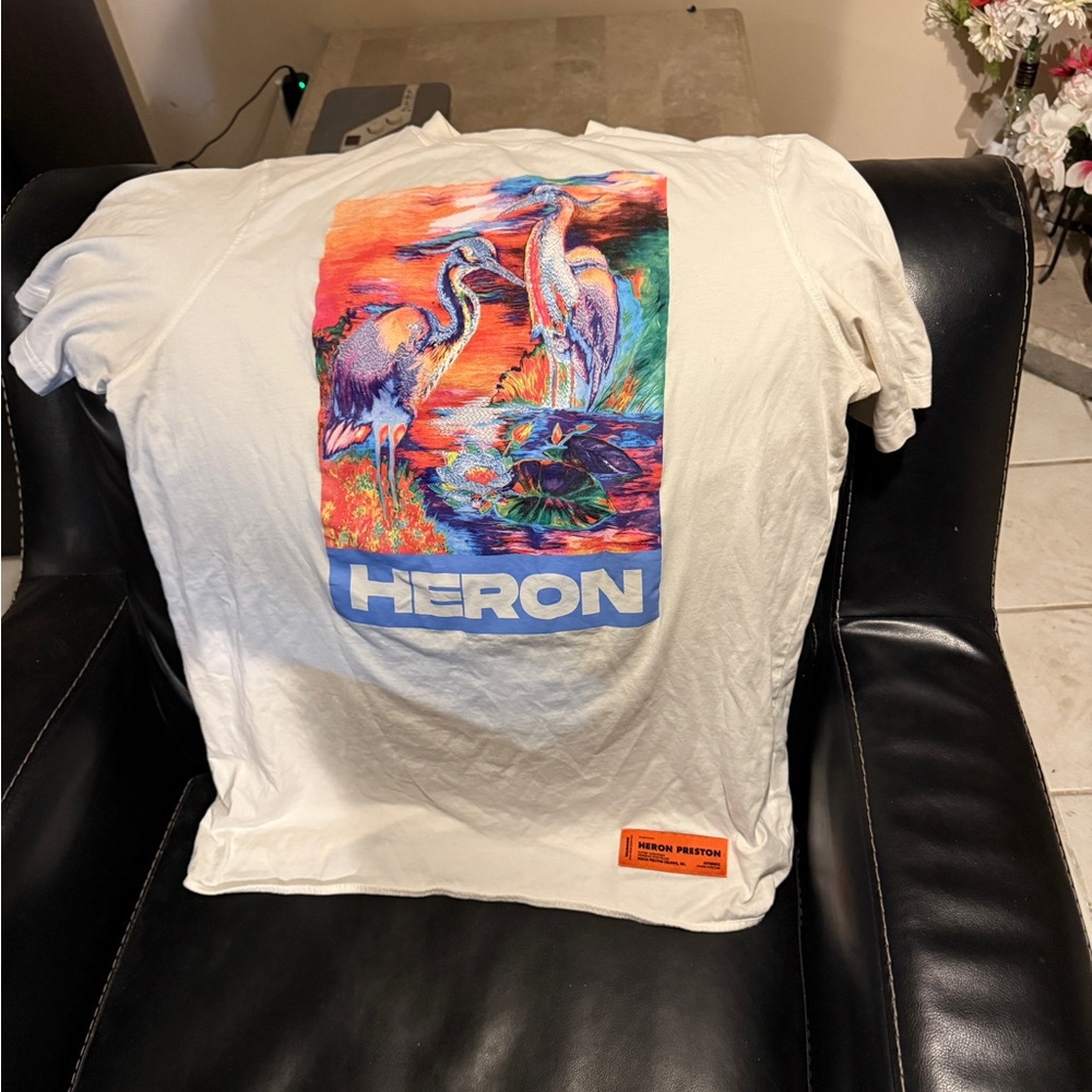 Heron Preston White Tee with Colorful Heron Print